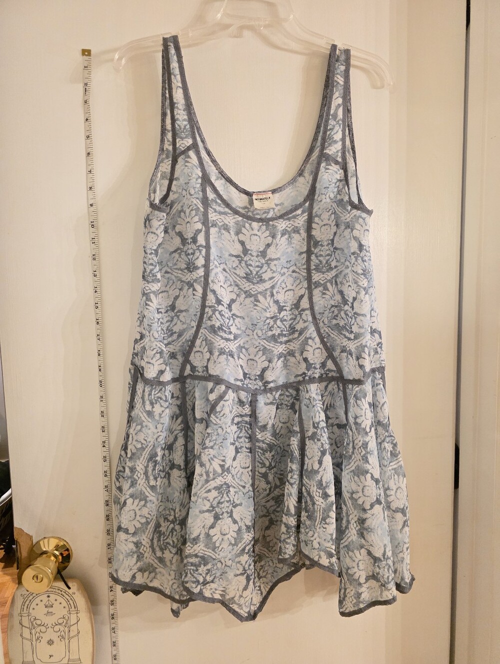 Free People Light Blue and White Floral Lace-Effect Tank Chemise